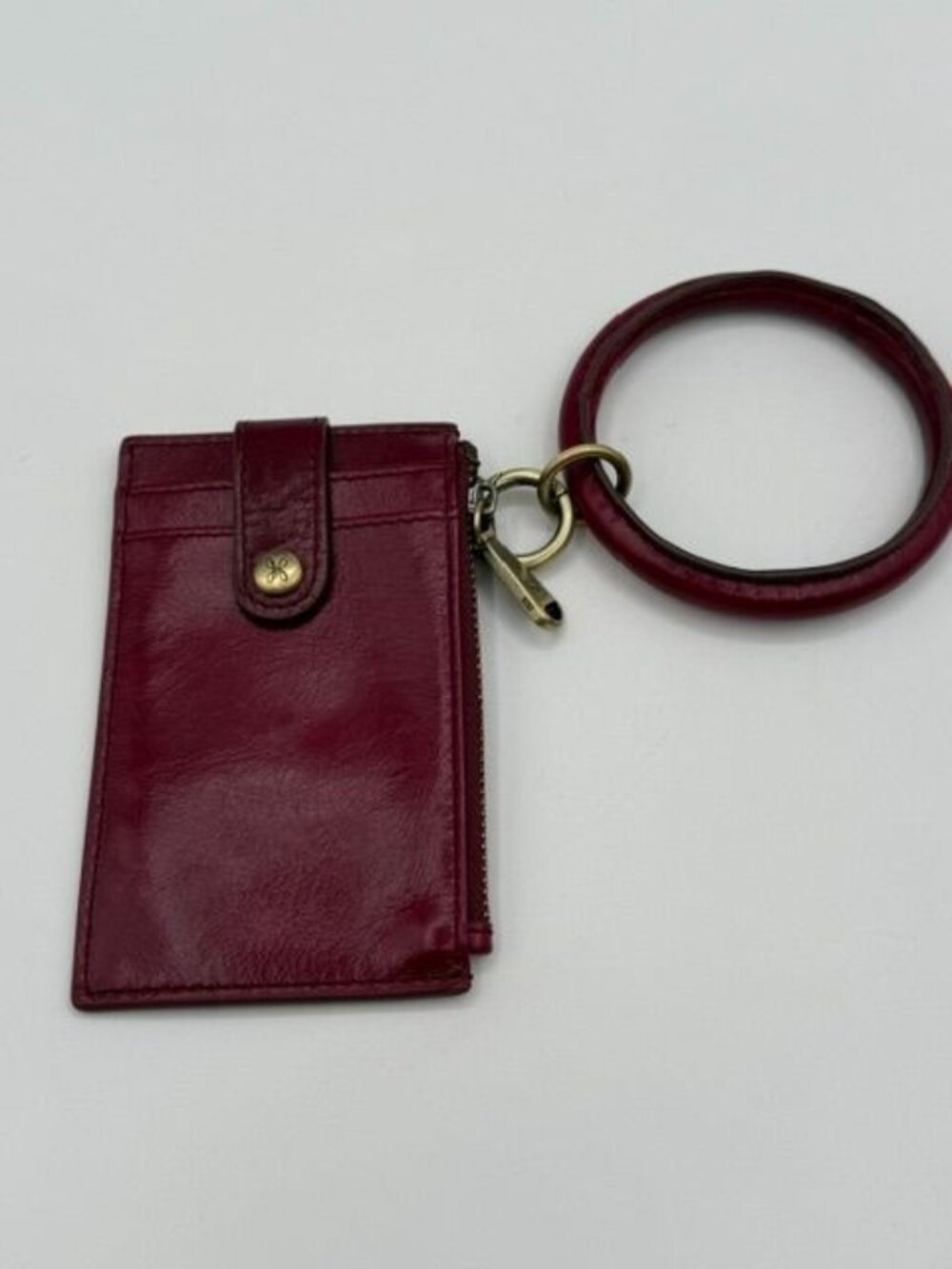 HOBO Burgundy Leather Bangle Wallet Card Case Zip Coin Purse Wristlet 5x3